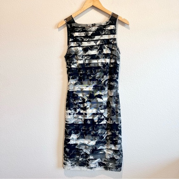 Adrianna Papell Women's Black Floral Sheath Knee Length Dress 8 Formal Party EUC - Picture 1 of 12